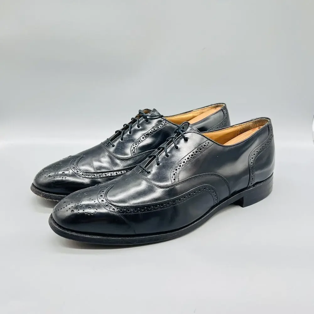 Johnston & Murphy Shoes Mens 12 Black Leather Optima Wingtip Oxford Dress Brogue